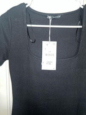 Zara Black Square Neck Ribbed Women’s Dress